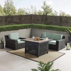 Beaufort 3 Pc Outdoor Wicker Conversation Set Loveseat And Chair With Fire Table - Mist/Brown - Crosley -Crosley Sales Store GUEST 011db622 53a1 490d b611 c25221f76ff6