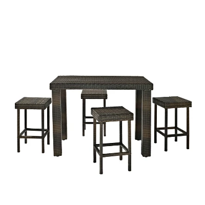 Palm Harbor 5pc Outdoor Wicker Counter Height Dining Set - Brown - Crosley 3 Palm Harbor 5pc Outdoor Wicker Counter Height Dining Set - Brown - Crosley - Image 3