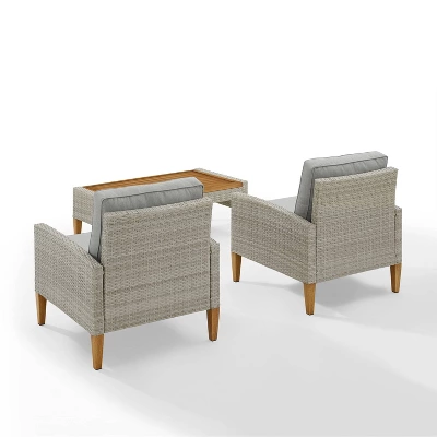 Capella Outdoor Wicker 3 Pc Set With Two Chairs And Coffee Table Gray/Acorn - Crosley 2 Capella Outdoor Wicker 3 Pc Set With Two Chairs And Coffee Table Gray/Acorn - Crosley - Image 2