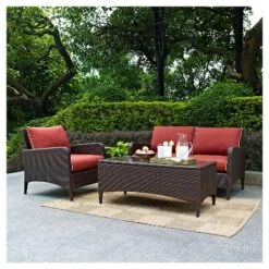 Kiawah 3 Piece Outdoor Wicker Seating Set Sangria - Crosley -Crosley Sales Store GUEST 030a2751 d683 4874 896f a0f6ab557553