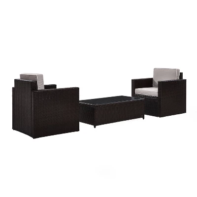 Palm Harbor 3pc All-Weather Wicker Patio Seating Set - Gray Cushions - Crosley 2 Palm Harbor 3pc All-Weather Wicker Patio Seating Set - Gray Cushions - Crosley - Image 2