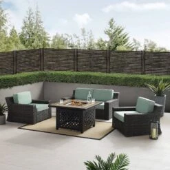 Beaufort 4 Pc Outdoor Wicker Conversation Set - Love Seat And 2 Chairs With Fire Table Mist/Brown - Crosley -Crosley Sales Store GUEST 06e22c51 1154 46e3 bd0b 80db7fc57401