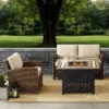 Crosley 3pc Bradenton Steel Outdoor Patio Fire Pit Furniture Set Tan/Brown