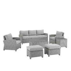 Bradenton 7pc Outdoor Wicker Sofa And Arm Chair Seating Set With Coffee Table, Side Table And 2 Ottomans - Gray/Gray - Crosley -Crosley Sales Store GUEST 0ecb0442 619f 4885 a4d6 77a7b36855f6