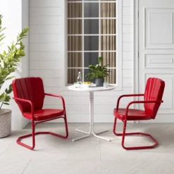 Ridgeland 3pc Outdoor Bistro Set With Table & 2 Chairs - Red - Crosley -Crosley Sales Store GUEST 11fba37e 143e 436b 85db 2be3dd52ce97