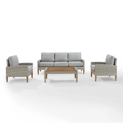 Capella Outdoor Wicker 4 Pc Sofa With Two Chairs And Coffee Table Set Gray/Acorn - Crosley 1 Capella Outdoor Wicker 4 Pc Sofa With Two Chairs And Coffee Table Set Gray/Acorn - Crosley