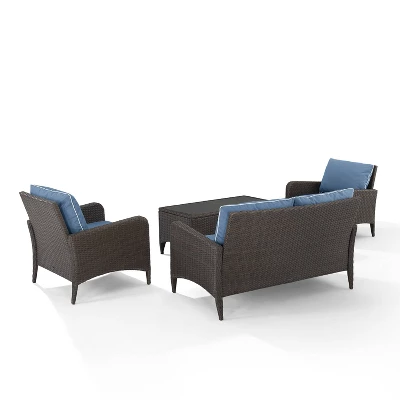 Kiawah 4pc Outdoor Wicker Conversation Set With Sofa, Arm Chairs & Coffee Table Blue - Crosley 2 Kiawah 4pc Outdoor Wicker Conversation Set With Sofa, Arm Chairs & Coffee Table Blue - Crosley - Image 2