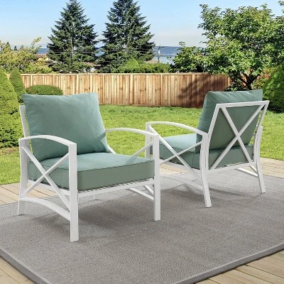 2pk Kaplan Outdoor Steel Arm Chairs Mist/White - Crosley 1 2pk Kaplan Outdoor Steel Arm Chairs Mist/White - Crosley