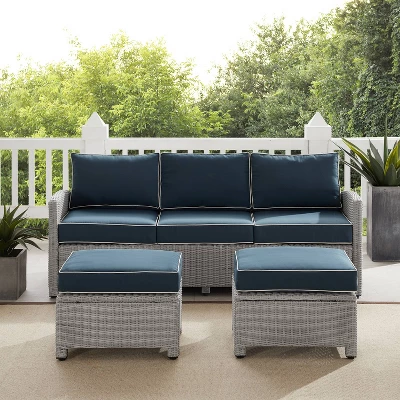 Bradenton 3pc Outdoor Wicker Sofa & 2 Ottoman Set - Navy/Gray - Crosley 2 Bradenton 3pc Outdoor Wicker Sofa & 2 Ottoman Set - Navy/Gray - Crosley - Image 2