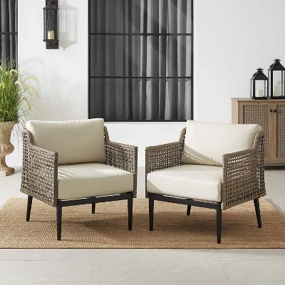 Southwick 2pk Outdoor Wicker Armchairs - Cream/Light Brown - Crosley 2 Southwick 2pk Outdoor Wicker Armchairs - Cream/Light Brown - Crosley - Image 2