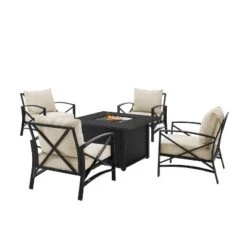 Kaplan 5pc Outdoor Conversation Set With Dante Fire Table & 4 Arm Chairs - Oatmeal - Crosley -Crosley Sales Store GUEST 1c9e46a6 5005 42b1 9d5a 3fdbb37bd86d