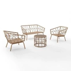 Juniper 4pc Outdoor Wicker Conversation Set - Cream/Natural -Crosley -Crosley Sales Store GUEST 2087421c de5f 4666 b5bd 719e3f6513d7