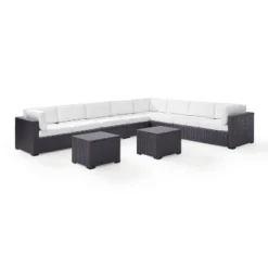 Biscayne 7pc Outdoor Wicker Sectional Set With 2 Coffee Tables & 3 Corner Seats White - Crosley -Crosley Sales Store GUEST 20f4d615 3889 4137 8a69 5c40202b87fa