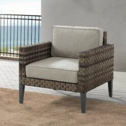 Crosley Sales Store 16 Prescott Outdoor Wicker Arm Chair - Taupe/Brown - Crosley