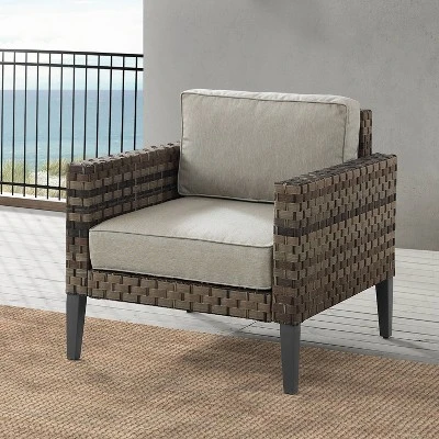 Prescott Outdoor Wicker Arm Chair - Taupe/Brown - Crosley 1 Prescott Outdoor Wicker Arm Chair - Taupe/Brown - Crosley