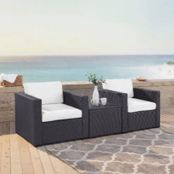 Biscayne 3pc Outdoor Wicker Seating Set - White - Crosley