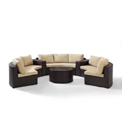 Catalina 6pc Outdoor Wicker Sectional Set - Sand/Brown - Crosley -Crosley Sales Store GUEST 239f0b33 e4d5 4d3f a0d1 47d44c337629