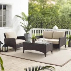 Kiawah 3pc Outdoor Wicker Conversation Set Sand - Crosley -Crosley Sales Store GUEST 24226070 796a 4783 b271 2237a435bedb