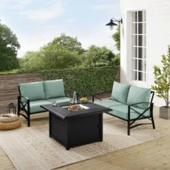 Kaplan 3pc Outdoor Conversation Set With Fire Table & 2 Loveseats - Mist - Crosley -Crosley Sales Store GUEST 24fde904 f843 4fd7 9636 da2f80090d38