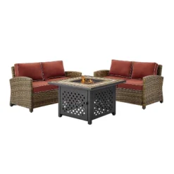 3pc Bradenton Outdoor Steel Fire Pit Set With 2 Loveseats Sangria/Weathered Brown - Crosley -Crosley Sales Store GUEST 2619449c 3700 4109 9621 35b472dbfc3f