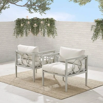 Ashford 2pk Outdoor Metal Arm Chairs - Cream - Crosley 1 Ashford 2pk Outdoor Metal Arm Chairs - Cream - Crosley