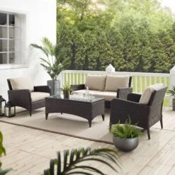 Kiawah 4 Piece Outdoor Wicker Conversation Set- Sand - Crosley -Crosley Sales Store GUEST 2d4475e7 0f94 45a5 8f48 5f6ab513020e