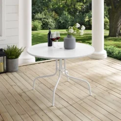 Griffith 40" Outdoor Round Dining Table - White Satin - Crosley -Crosley Sales Store GUEST 3167e68f 2110 4cf1 9827 5dbc78271ff9