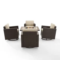 Palm Harbor 5pc Outdoor Wicker Conversation Set With Fire Table - Sand - Crosley -Crosley Sales Store GUEST 32bbcf5b d40a 4c38 b21f f4cbc7eab040