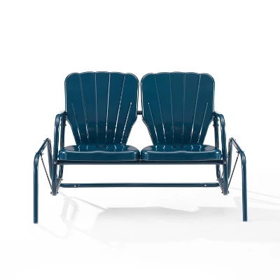 Ridgeland Outdoor Metal Loveseat Glider - Navy - Crosley 4 Ridgeland Outdoor Metal Loveseat Glider - Navy - Crosley - Image 4