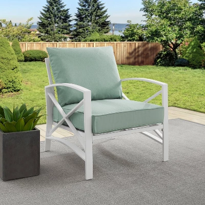 Kaplan Outdoor Steel Arm Chair Mist/White - Crosley 1 Kaplan Outdoor Steel Arm Chair Mist/White - Crosley