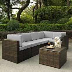 Palm Harbor 6pc Outdoor Wicker Sectional Set - Gray - Crosley