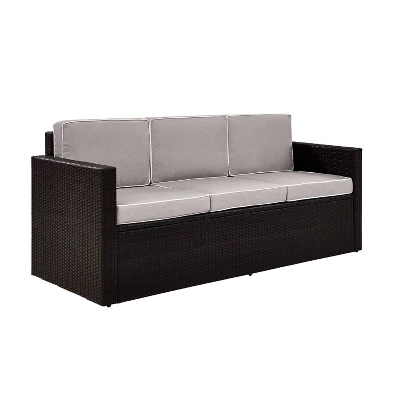 Palm Harbor Outdoor Wicker Sofa In Brown With Gray Cushions - Crosley 1 Palm Harbor Outdoor Wicker Sofa In Brown With Gray Cushions - Crosley