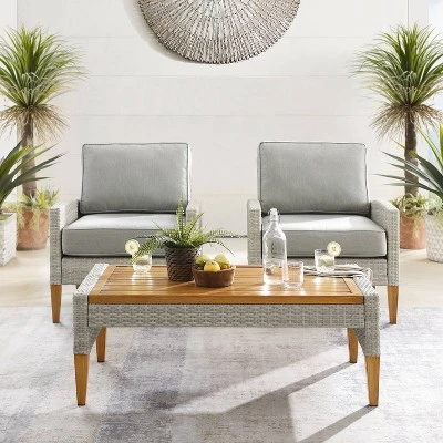 Capella Outdoor Wicker 3 Pc Set With Two Chairs And Coffee Table Gray/Acorn - Crosley 5 Capella Outdoor Wicker 3 Pc Set With Two Chairs And Coffee Table Gray/Acorn - Crosley - Image 5