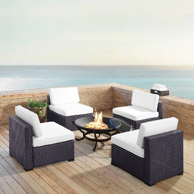 Biscayne 5pc Outdoor Wicker Conversation Set With 4 Armless Chairs & Fire Pit - White - Crosley 1 Biscayne 5pc Outdoor Wicker Conversation Set With 4 Armless Chairs & Fire Pit - White - Crosley
