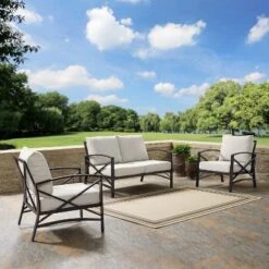 Crosley 3pc Kaplan Steel Outdoor Seating Furniture Set With Loveseat & 2 Chairs Oatmeal -Crosley Sales Store GUEST 434190ac d155 4f76 b405 60e3d615e122