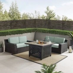 Beaufort 3 Pc Outdoor Wicker Conversation Set - 2 Loveseats With Fire Table - Mist/Brown - Crosley -Crosley Sales Store GUEST 43f8e0be 0422 4054 ac0d 7d309b94709a