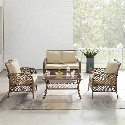 Tribeca 4pc Outdoor Wicker Conversation Set - Sand/Driftwood - Crosley 2 Tribeca 4pc Outdoor Wicker Conversation Set - Sand/Driftwood - Crosley - Image 2