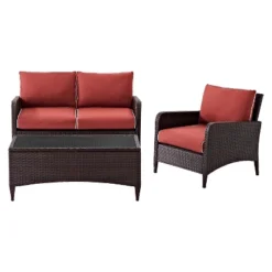 Kiawah 3 Piece Outdoor Wicker Seating Set Sangria - Crosley