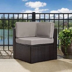 Palm Harbor Outdoor Wicker Corner Chair - Gray - Crosley