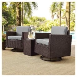 Palm Harbor 3pc All-Weather Wicker Patio Conversation Set Cushions W/Swivel Chairs - Crosley -Crosley Sales Store GUEST 46f9c51b b46a 406b 834a b7d9a1c45bfc