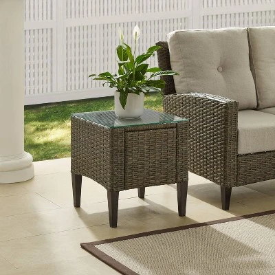 Rockport Outdoor Wicker Side Table - Light Brown - Crosley 1 Rockport Outdoor Wicker Side Table - Light Brown - Crosley