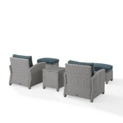 Bradenton 5pc Outdoor Wicker Seating Set With Side Table, 2 Arm Chairs And 2 Ottomans - Navy/Gray - Crosley -Crosley Sales Store GUEST 4f11ccae eb36 4ece a814 f36417f34d1c