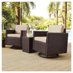 Palm Harbor 3pc All-Weather Wicker Patio Conversation Set Cushions W/Swivel Chairs - Crosley -Crosley Sales Store GUEST 51ca367e 5c0c 47e5 b92c ff27bfff7d88