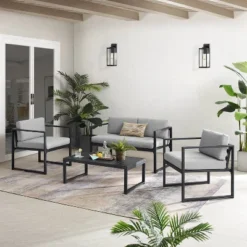 Hamilton Outdoor Metal 4 Piece Conversation Set - Matte Black - Crosley 20 Hamilton Outdoor Metal 4 Piece Conversation Set - Matte Black - Crosley -Crosley Sales Store GUEST 51ffee33 6c23 4411 a435 a4752894f6c1