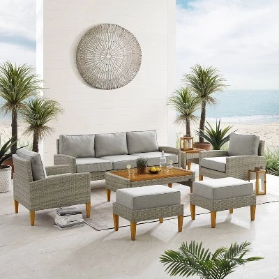 Capella 7pc Outdoor Wicker Sofa Set - Gray - Crosley 1 Capella 7pc Outdoor Wicker Sofa Set - Gray - Crosley