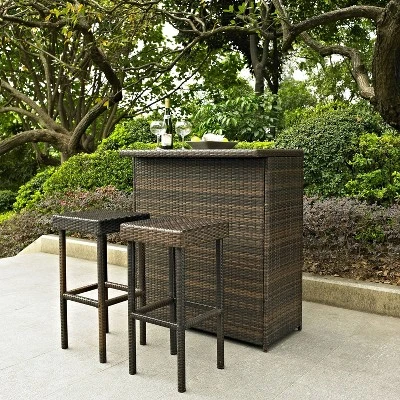 Palm Harbor 3pc Outdoor Wicker Bar Set - Brown - Crosley 1 Palm Harbor 3pc Outdoor Wicker Bar Set - Brown - Crosley