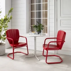 Ridgeland 3pc Outdoor Bistro Set With Table & 2 Chairs - Red - Crosley -Crosley Sales Store GUEST 57668941 e72a 445c 99b3 11daec22e2ed