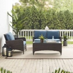 Kiawah 3pc Outdoor Wicker Conversation Set Blue - Crosley -Crosley Sales Store GUEST 57d6ff22 c1b6 4f2b a951 6ba6143c0523