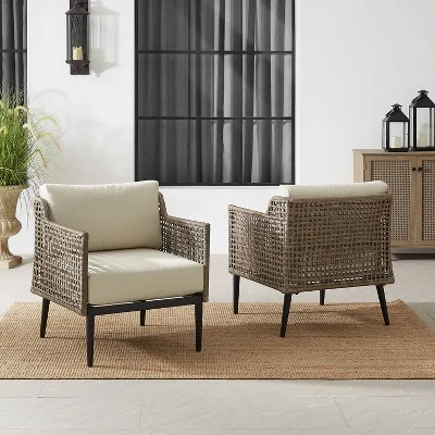 Southwick 2pk Outdoor Wicker Armchairs - Cream/Light Brown - Crosley 1 Southwick 2pk Outdoor Wicker Armchairs - Cream/Light Brown - Crosley