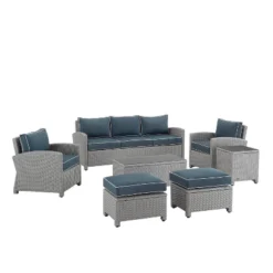 Bradenton 7pc Outdoor Wicker Sofa And Arm Chair Seating Set With Coffee Table, Side Table And 2 Ottomans - Navy/Gray - Crosley -Crosley Sales Store GUEST 5c60f18a a80b 4238 8c42 80956dad9ebd